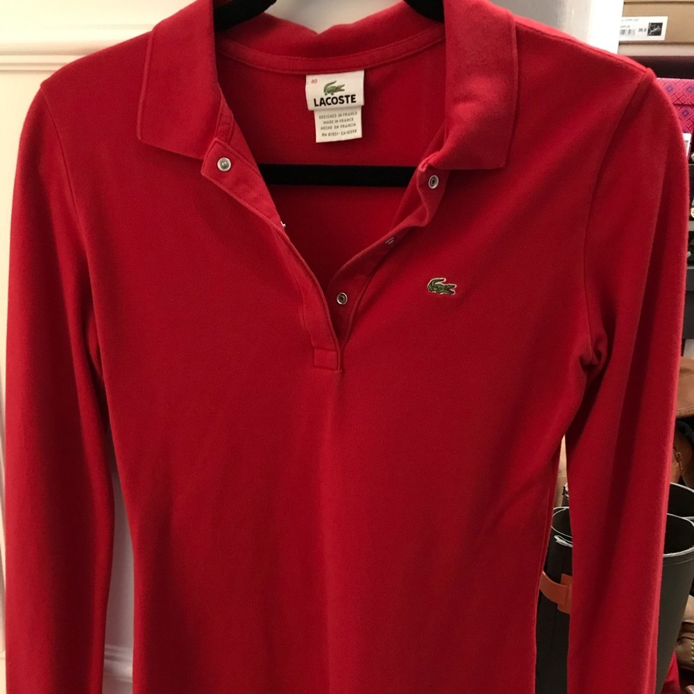 Red Lacoste women’s long sleeve polo
